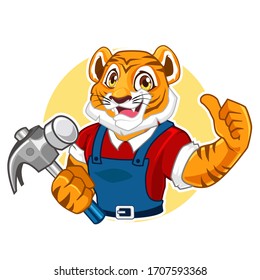 Tigerservice-Maskottenkartoon in Vektorillustration