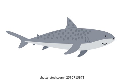 Tiger shark cartoon clipart. Cute tiger shark (Galeocerdo cuvier) vector illustration. Animal in flat style. Sea animals concept isolated on white background