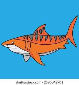 Tiger shark illustration with blue Background