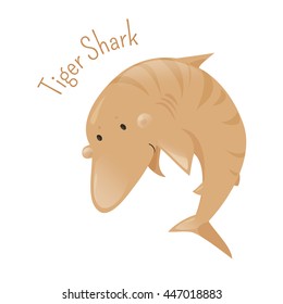 Tiger shark. Isolated cartoon character. Galeocerdo cuvier saltwater fish. Carnivore underwater dangerous predator. Marine hunter. Part of series of various australian animal species. Widlife concept