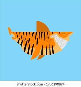 Tiger shark isolated. Sea animal predator. Vector illustration