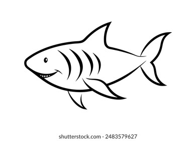 Tiger shark vector line art illustration icon logo
