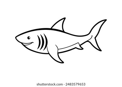 Tiger shark vector line art illustration icon logo