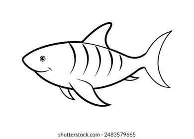 Tiger shark vector line art illustration icon logo