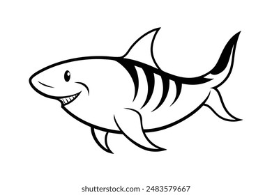 Tiger shark vector line art illustration icon logo