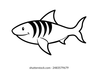 Tiger shark vector line art illustration icon logo