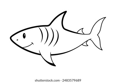 Tiger shark vector line art illustration icon logo