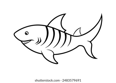 Tiger shark vector line art illustration icon logo