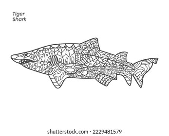 Tiger shark zentangle hand drawing illustration