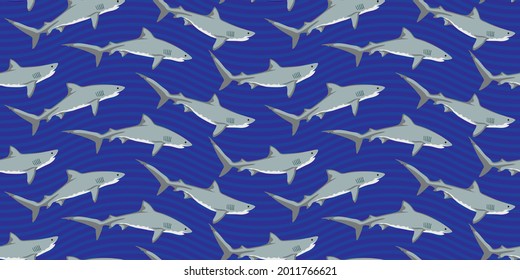 Tiger Sharks in the Waves 1 - Seamless Vector Square Pattern