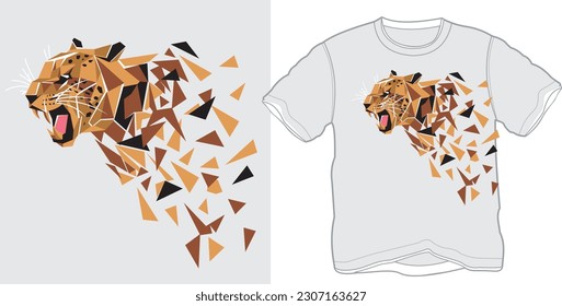 Tiger Shattering T Shirt Design, Polygon Tiger, Polygon art, Print Design.