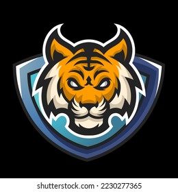 tiger and shield e-sport logo design. vector design and illustration. for esport logo, tshirt design and others
