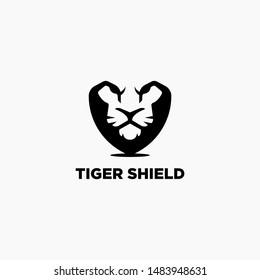 tiger shield logo design template. tiger negative space logo.