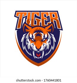 TIGER SHIELD MASCOT LOGO VECTOR ILLUSTRATION 