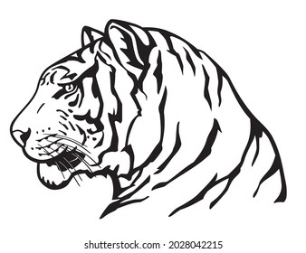 Tiger Side View Face, Wild Animal Illustration