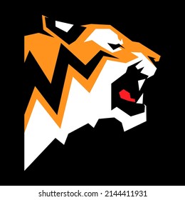 Tiger side view portrait symbol on black backdrop. Design element