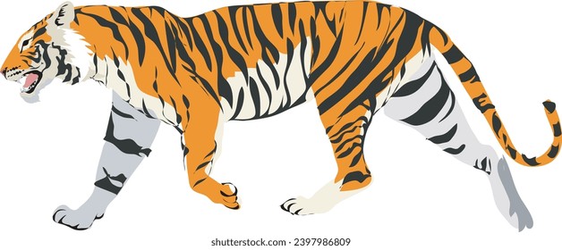 Tiger Side View Walk | Wild Life Animal - Vector