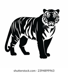 Tiger silhouette. Tiger black icon on white background