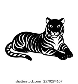 Tiger silhouette icon lying down in vector art