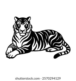 Tiger silhouette icon in lying down position