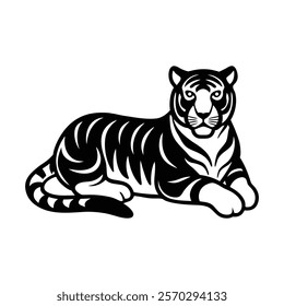 Tiger silhouette icon lying down vector design