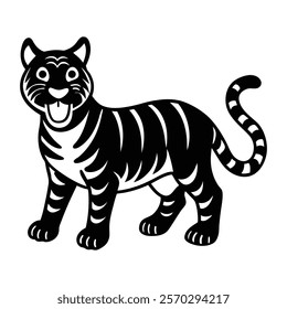 Tiger silhouette jumping in playful pose vector icon