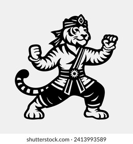 Silhouette de tigres en la rosa de las artes marciales - Ilustración vectorial, diseño creativo