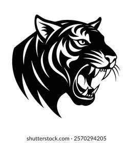 Tiger silhouette roaring in action vector icon design