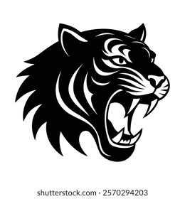 Tiger silhouette roaring in power vector icon design