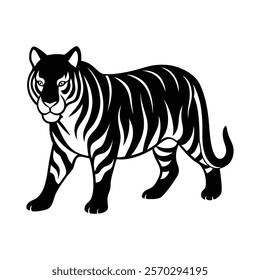 Tiger silhouette stalking in jungle vector icon design