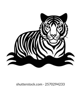 Tiger silhouette swimming in water icon vector design