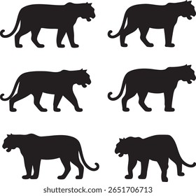 Tiger Silhouette Vector Set Icons in Different Poses