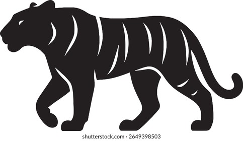 Tiger silhouette vector style, white background. 
