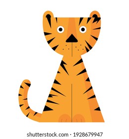 tiger from simple figures in the style of cubism. Cute tiger cub from hot tropics on a white background!