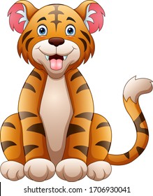 A Tiger Sitting Down On A White Background