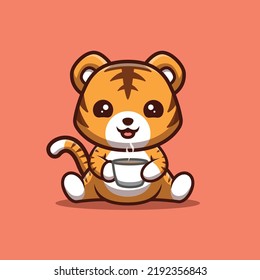 El café con leche para tigres, el logotipo creativo de la mascota de dibujos animados Kawaii