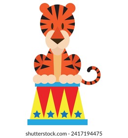 Tigre sentado en un atril de circo gráfico vectorial