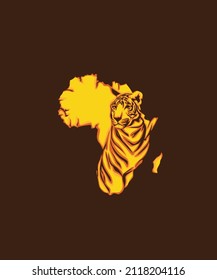A tiger sitting on a map of the island of africa