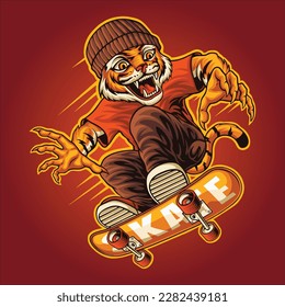 tiger skate sport logo mascot illustration for logo, tshirt design, or stickers