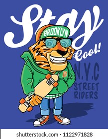 tiger skateboarding vector design