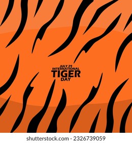 Tiger skin abstract pattern with bold text on orange background to commemorate International Tiger Day on July 29