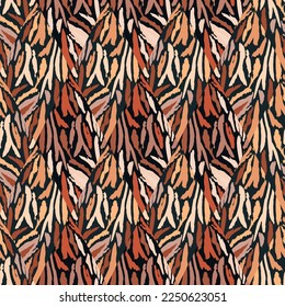Tiger skin mosaic seamless pattern. Abstract animal fur tile. Modern design for fabric , textile print, wrapping, cover, card. Vector illustration