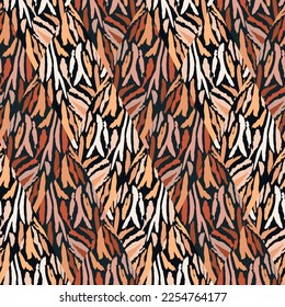 Tiger skin mosaic seamless pattern. Abstract animal fur tile. Modern design for fabric , textile print, wrapping, cover, card. Vector illustration