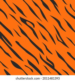 Tiger skin pattern orange background with camouflage diagonal black spots vector illustration.