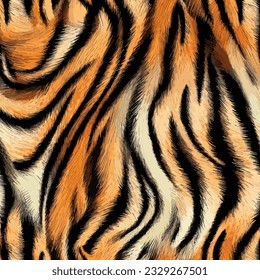 Texture of bengal tiger fur, orange stripes pattern. Animal skin print.  Safari background. Vector Stock Vector