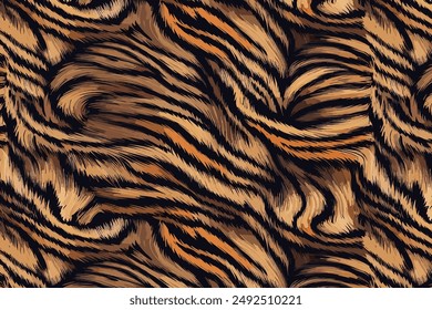 Tiger Skin Pattern Vector Illustration Seamless Design. Animal Striped Skin Fur Pattern Texture Background