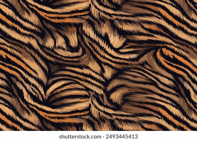 Tiger Skin Pattern Vector Illustration Seamless Design. Animal Striped Skin Fur Pattern Texture Background