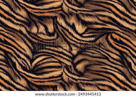 Tiger Skin Pattern Vector Illustration Seamless Design. Animal Striped Skin Fur Pattern Texture Background