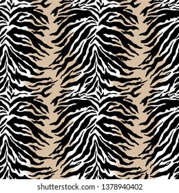 Tiger skin seamless pattern, animal background. Striped animals jungle bengal tiger fur texture pattern seamless repeating.