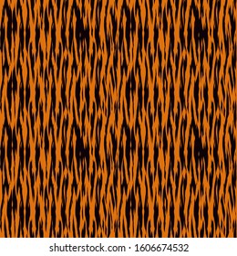 Tiger skin seamless pattern. Animal fur print. Repeating stripes motif. Wildlife, natural camouflage texture. Savannah safari inspired background. Vector abstract wallpaper